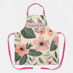 Tablier Blush Fleurs de Corail Personnalisées Feuilles