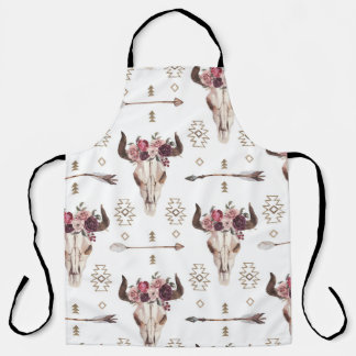 Tablier Boho aquarelle : flèches, motif crâne.