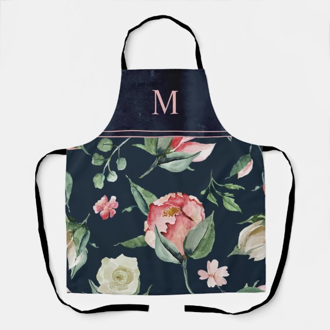 Tablier Boho Aquarelle Floral Blush Monogramme (Recto)