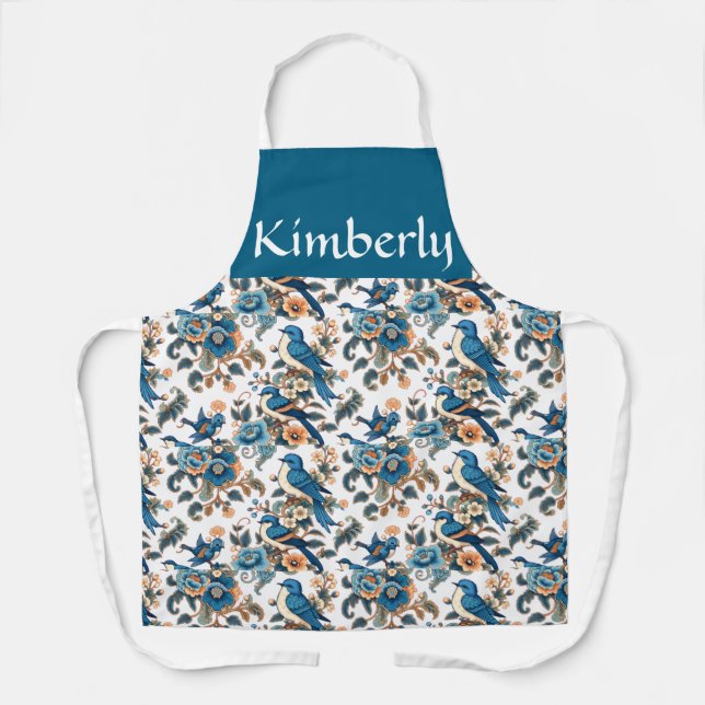 Tablier BOHO Botanic Bird Garden Custom Name Print  (Recto)