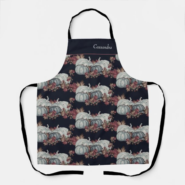 Tablier Boho Fall Blue Navy Aquarelle Citrouille Automne (Recto)