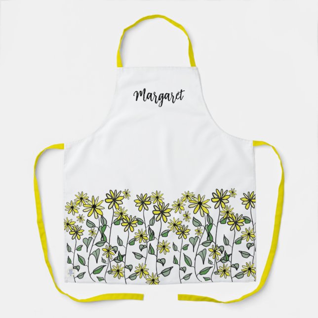Tablier Boho Fleur sauvage de la marguerite rétro été (Recto)