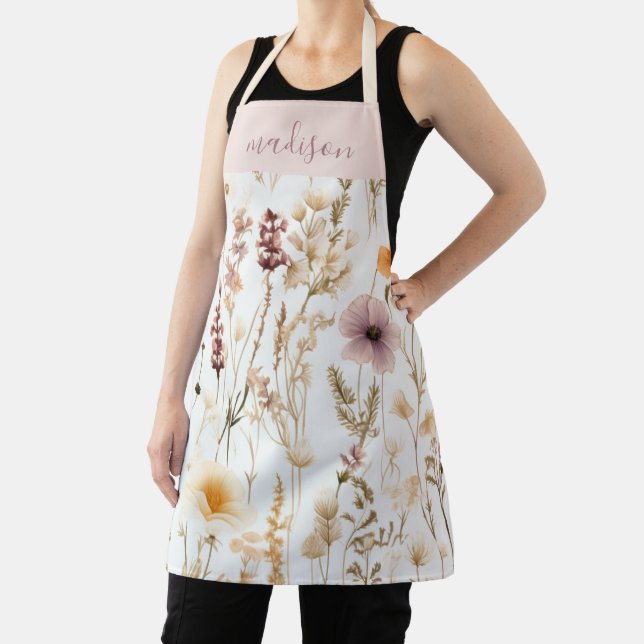 Tablier Boho Fleurs sauvages d'aquarelle personnalisée (Insitu)