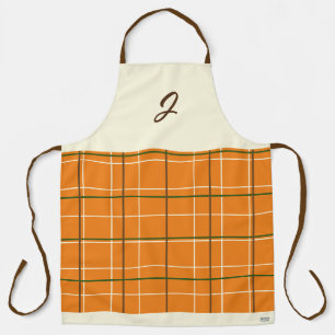 Tablier Boho Orange Chocolat Crème Vert Grille Monogramme