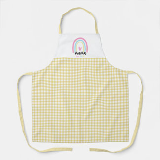 Tablier Boho Yellow Gingham Custom Mama Est. Year keepsake
