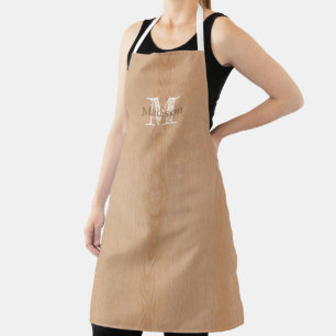 Tablier Bois brun clair grain Monogramme personnalisé