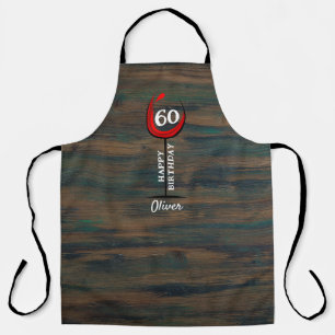 Tablier Bois rustique Verre rouge 60e Anniversaire Nom