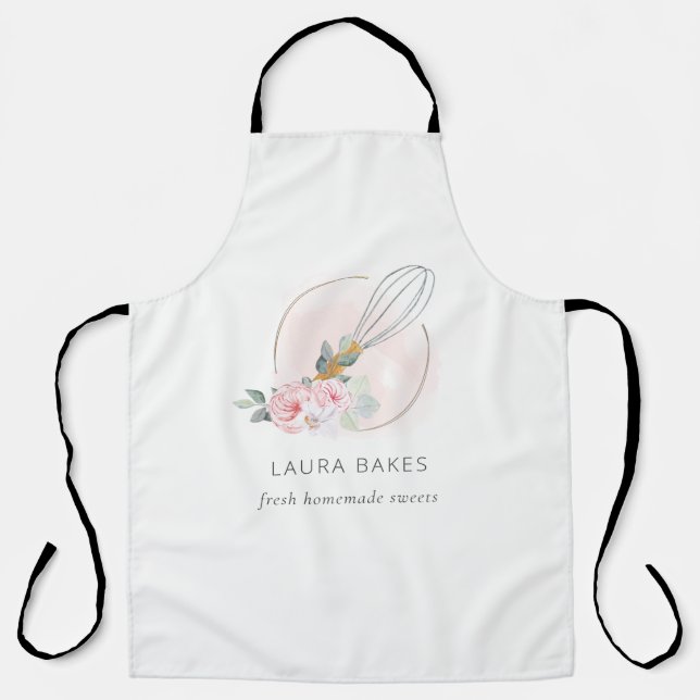 Tablier Bois Whisk Blush Aquarelle Floral Chef Logo (Recto)