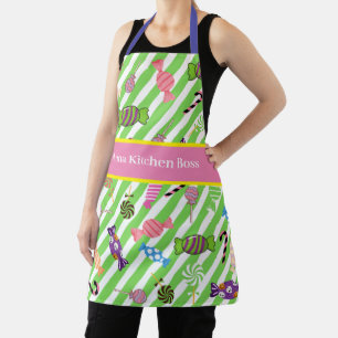 Tablier Bonbons vibrants Monogramme motif Rose vert