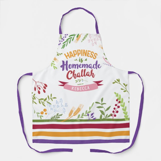 Tablier Bonheur fait maison Challah Fleurs et rayures avr (Recto)