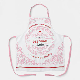 Tablier Bonheur rose personnalisé est fait maison pour la