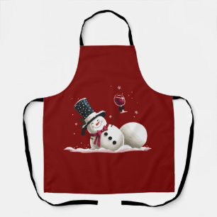 Tablier Bonhomme de neige avec vin cadeau de Noël vacances