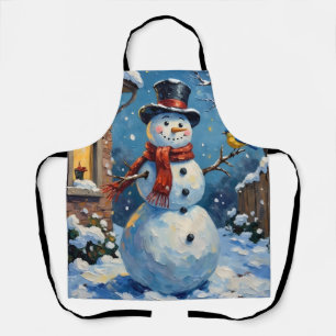 Tablier Bonhomme de neige nostalgique heureux avec scène h