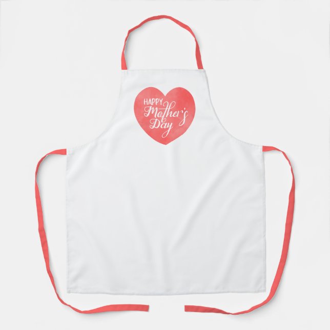 Tablier Bonne journée de mère en coeur rose, coeur aquarel (Recto)