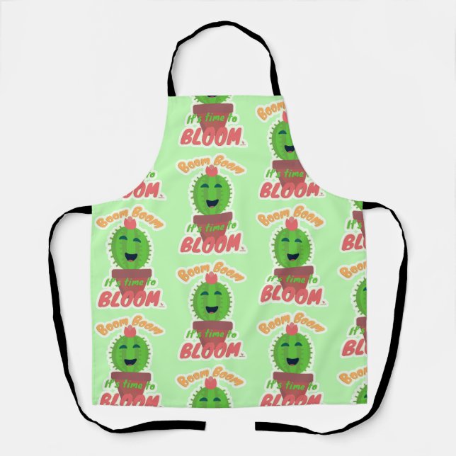 Tablier Boom Time to Bloom Cute Cactus Motif de dessin (Recto)