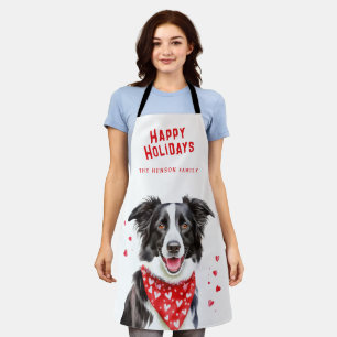 Tablier Bordure Collie Coeur rouge Bandana Noël