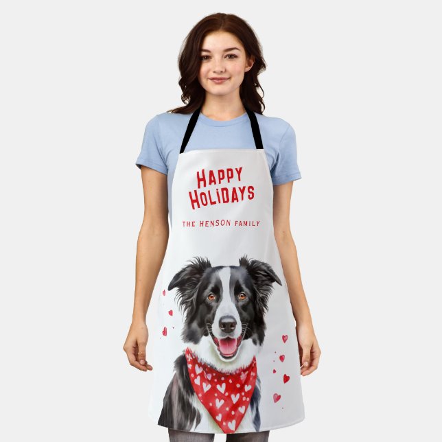 Tablier Bordure Collie Coeur rouge Bandana Noël (Porté)