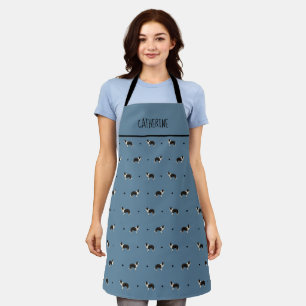 Tablier Bordure Collie et Coeurs Motif Bleu