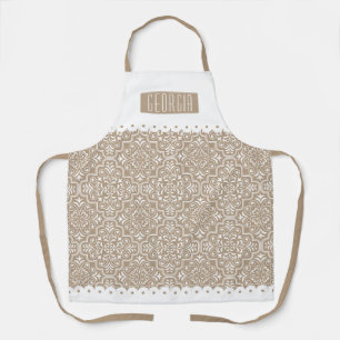 Tablier Bordures à échelles à motif damassé pâle taupe