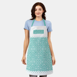 Tablier Bordures à motif damassé bleu turquoise clair