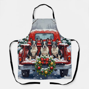 Tablier Boston Terrier Noël Camion Rouge Fêtes