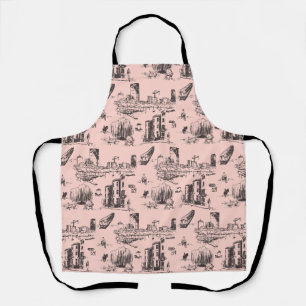 Tablier Boston Toile noir et rose