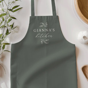 Tablier Botanique verte personnalisée Cuisine de votre nom