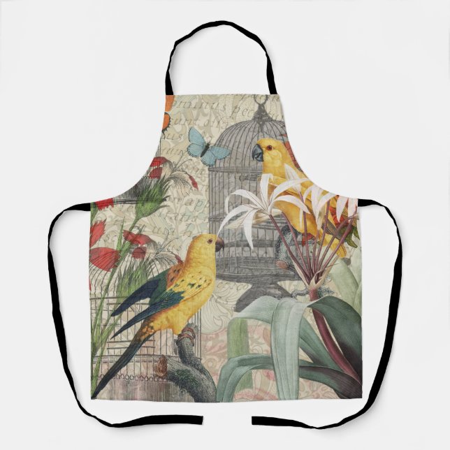 Tablier Botanique Vintage Oiseaux Nature Antique Tropical  (Recto)