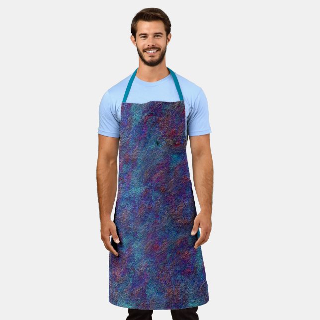 Tablier Bouffées de restes de peinture aérosol cyan et rou (Porté)
