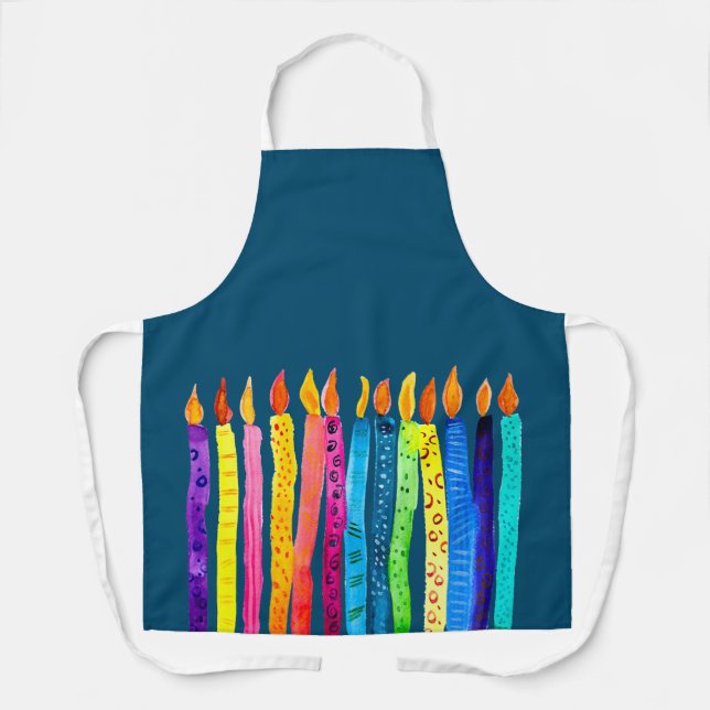Tablier Bougies d'anniversaire aquarelle colorées (Recto)