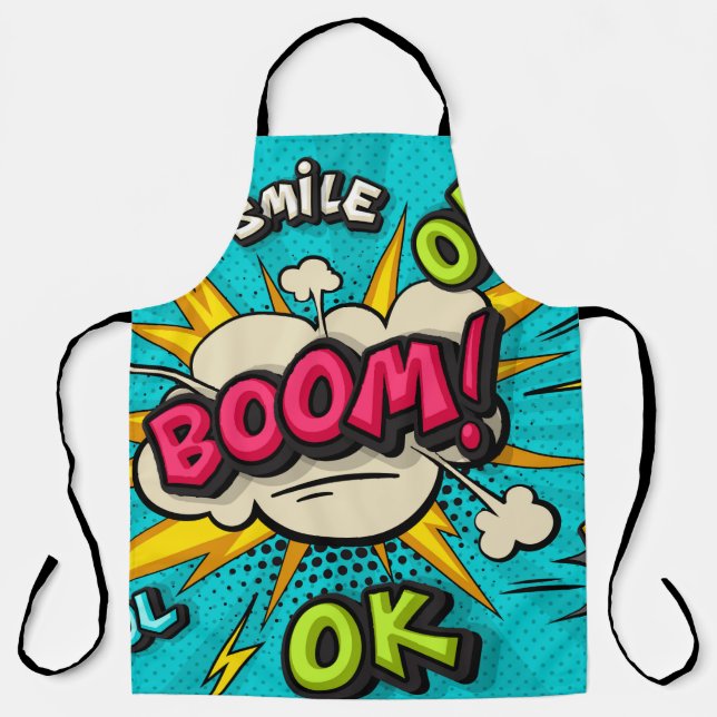 Tablier Bouillonnante bulle de pop art. Souriez, wow, pow, (Recto)
