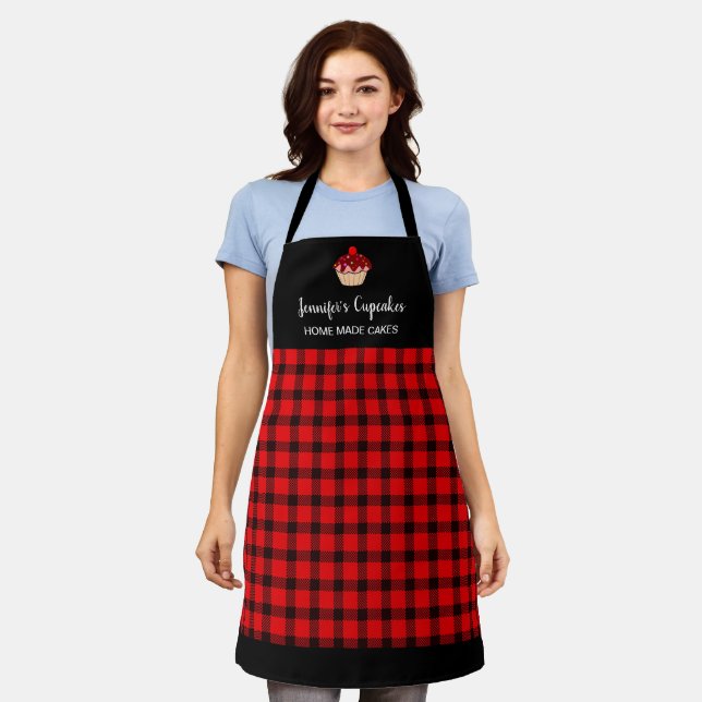 Tablier Boulangerie professionnelle moderne rouge noir pla (Porté)