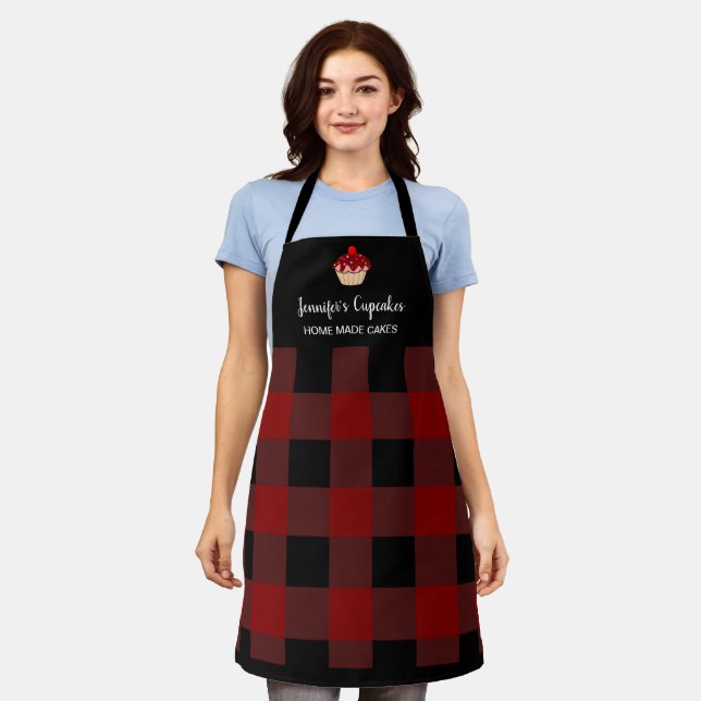 Tablier Boulangerie professionnelle moderne rouge noir pla (Porté)