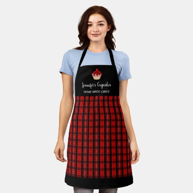 Tablier Boulangerie professionnelle moderne rouge noir pla (Porté)