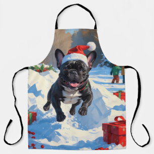 Tablier Bouledogue français noir scène festive de Noël enn