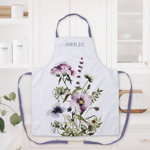 Tablier Bouquet de fleurs sauvages violettes Floral Aquare