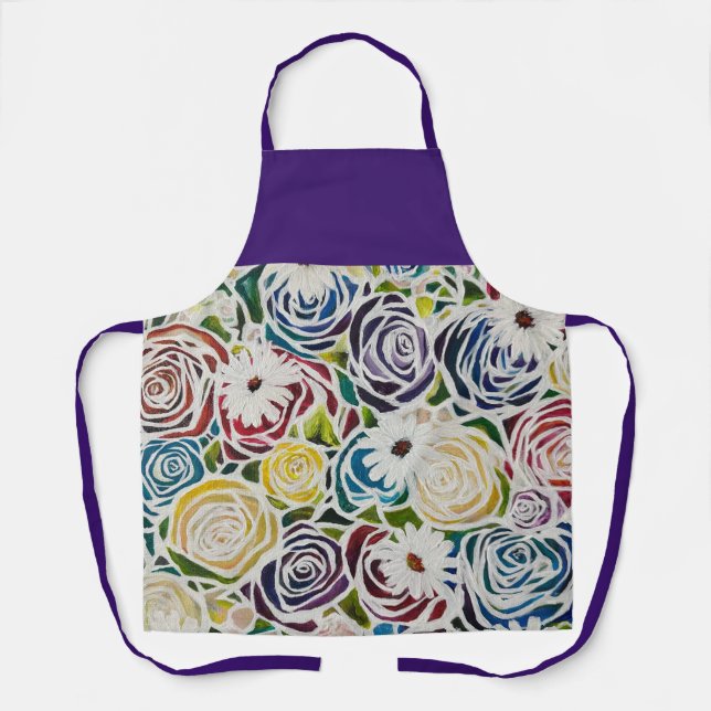 Tablier Bouquet de roses aux fleurs vives sur l'aire (Recto)