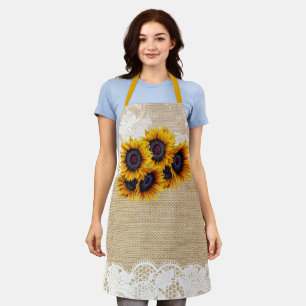 Tablier Bouquet de tournesols Burlap et dentelle Pays rust