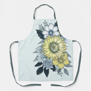 Tablier Bouquet floral élégant de tournesol bleu