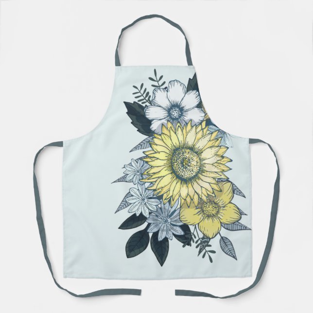 Tablier Bouquet floral élégant de tournesol bleu (Recto)