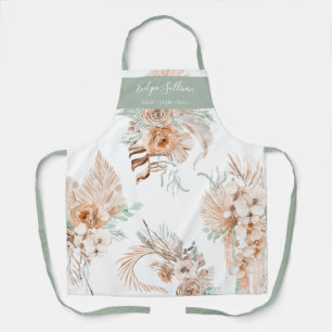 Tablier Bouquets Tropiques Beige Pêche À La Menthe Apron