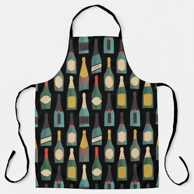 Tablier Bouteilles de vin Personnaliser noir (Recto)