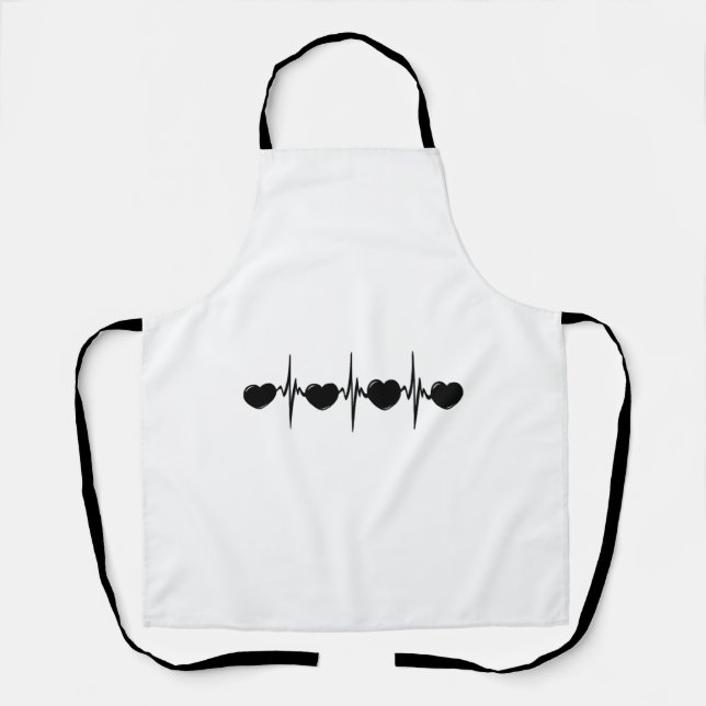 Tablier Bouton cardiaque avec petits coeurs cardio ECG (Recto)