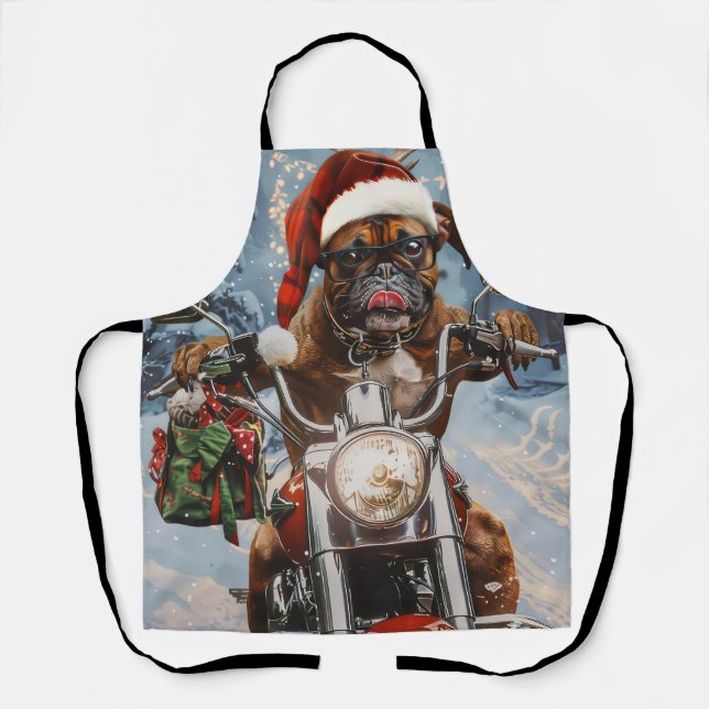 Tablier Boxer Chien équitation Moto Noël (Recto)