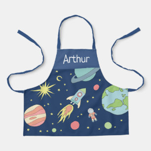 Tablier Boys Blue Cute Space Rocket Ship and Name