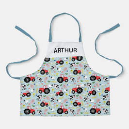 Tablier Boys mignonne animal de ferme Motif et tracteur ro