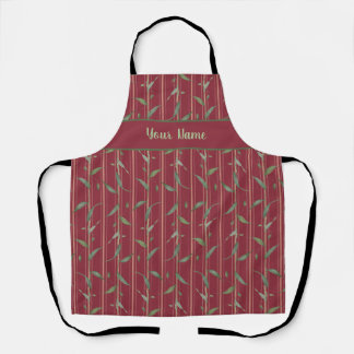 Tablier Branch of leaves on red wallpaper