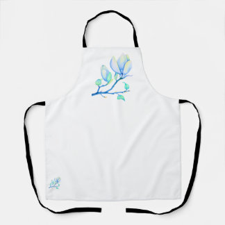 Tablier Branche de Magnolia Aquarelle Bleu Vert Botanique