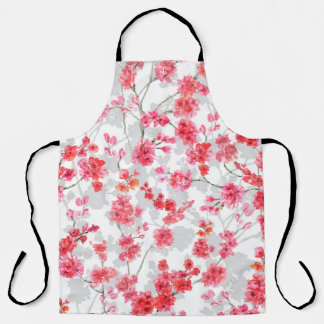 Tablier Branches de fleurs de cerisiers sur le fond blanc 