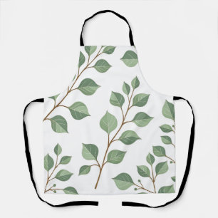 Tablier Branches feuillues vert sauge Aquarelle botanique
